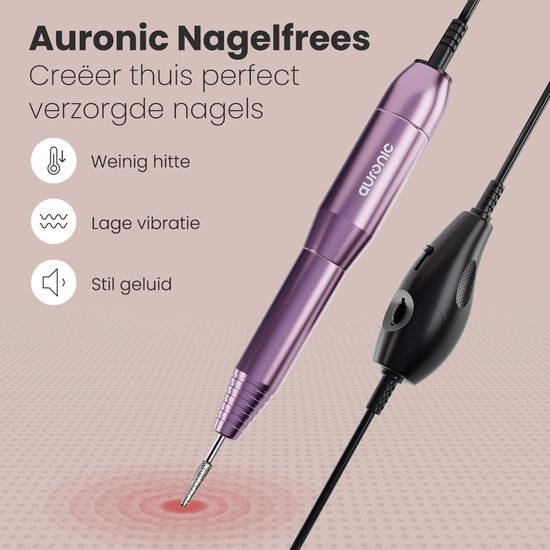 Auronic Elektrische Nagelfrees – Manicure en Pedicure Set – Eeltverwijderaar - Draadloos - 11 Bitjes en 56 Schuurrolletjes – Nagelvijl – Roze