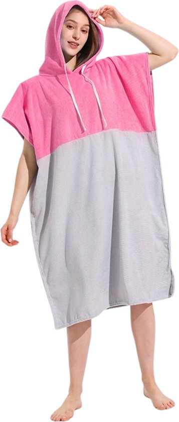 Livano Serviette à langer douce - Poncho de surf pour Adultes - Femme et homme - Grijs et rose