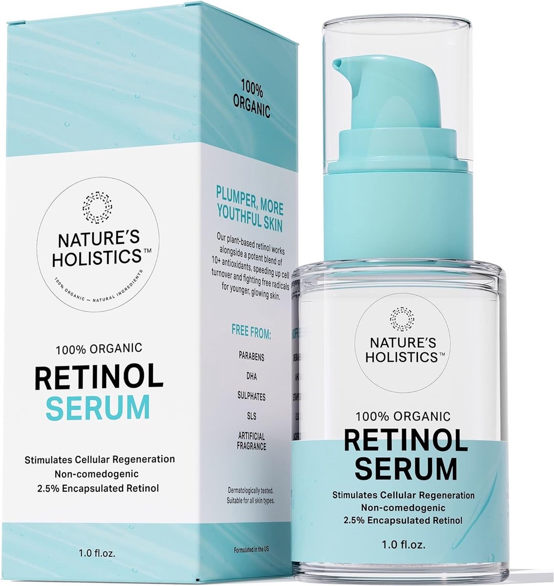 Nature's Holistics Pure 2.5% Retinol serum - Vitamine C en E - Aloë Vera - Versteviging - Hydraterende huidverzorging - Fijne lijntjes - 100% Organic