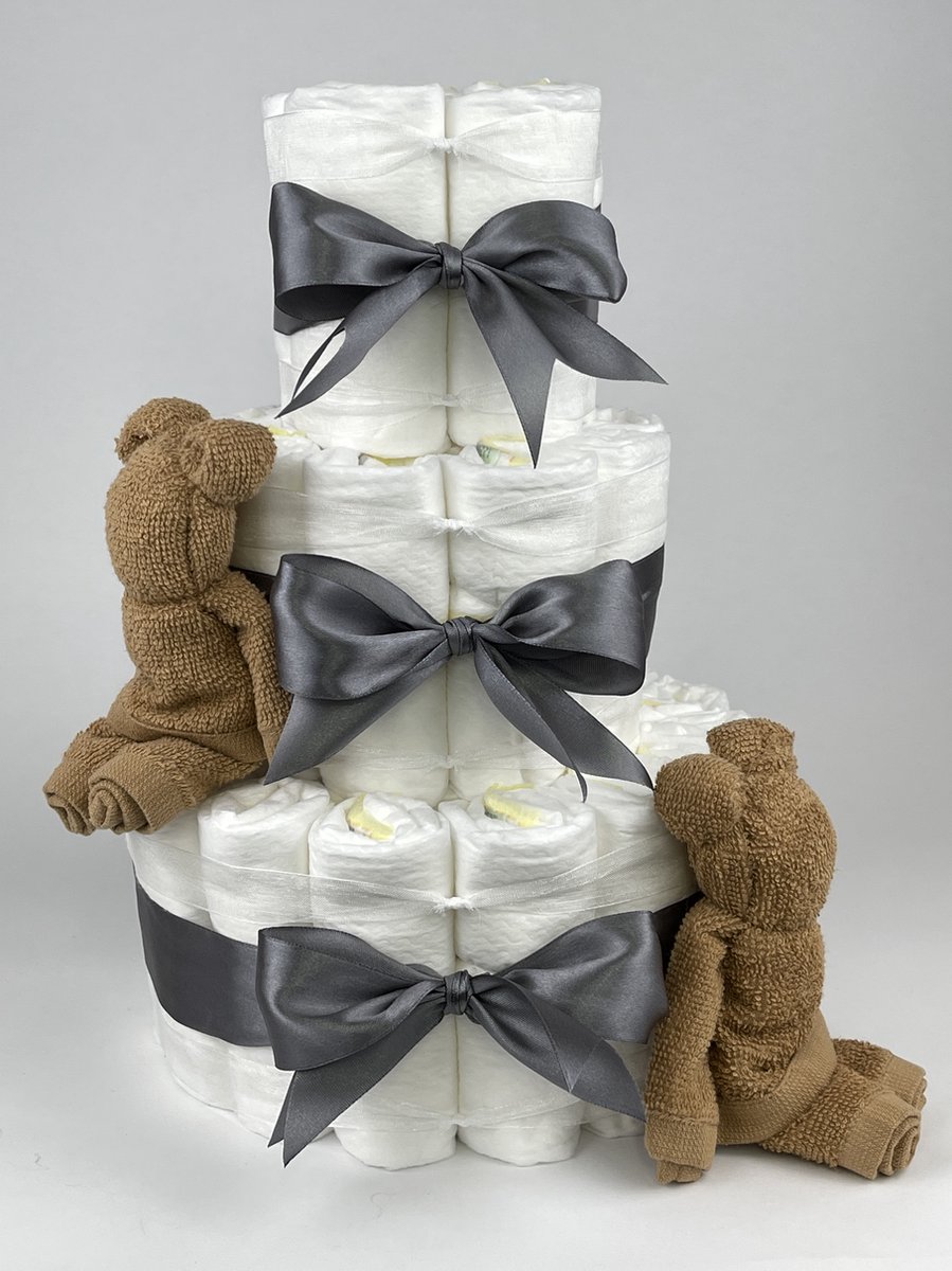 Goedkoopste Chouette-Chouette | Luiertaart Neutraal | Kraamcadeau | Geboorte Jongen Meisje | Babyshower | Beren Sand - donker Grijs
