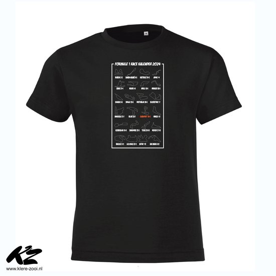 Klere-Zooi - Formule 1 Race Kalender (Wit) - Kids T-Shirt - 164 (14/15 jaar)