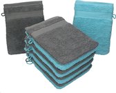 10-delige set washandjes Premium Kleur: antraciet en turquoise, Afmeting: 17 x 21 cm