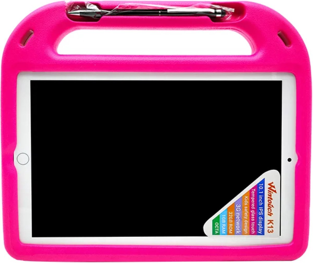 Kindertablet - Kindertablet vanaf 2 jaar - Tablet 10.1 inch - GRATIS SILICONEN HOESJE - PLASTIC BESCHERMFOLIE & HORLOGE MET EEN LEUKE KINDERBRIL! - 32 GB - leerzame tablet voor kinderen - Bluetooth - Wifi - spellen - camera - Roze