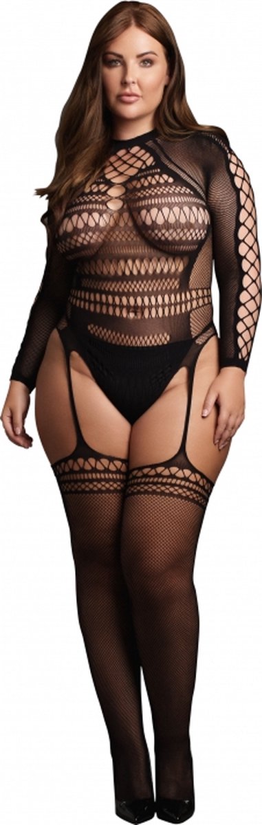 Bodystocking with Long Sleeves and Short Tneck - OSX - Black