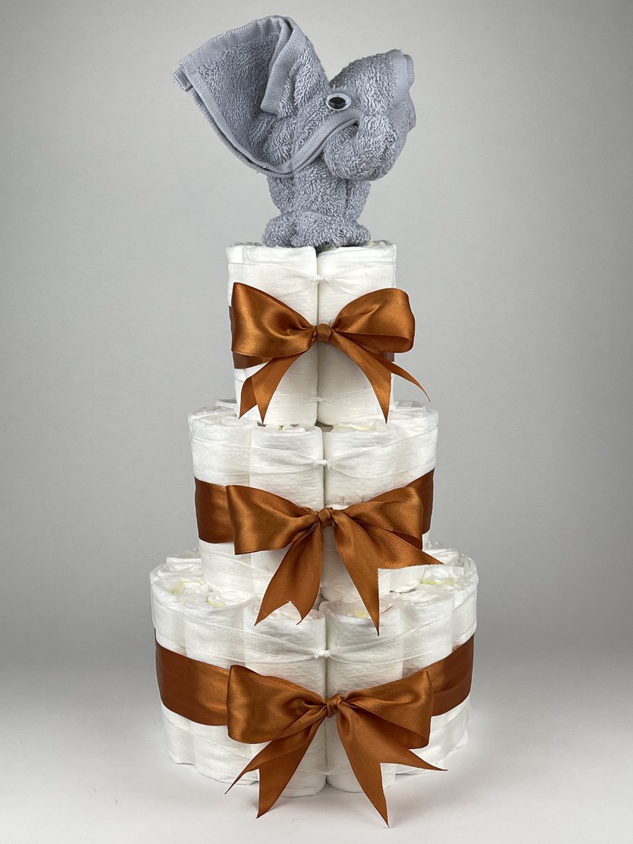 Goedkoopste Chouette-Chouette | Luiertaart Neutraal | Kraamcadeau | Geboorte Jongen Meisje | Babyshower | Olifant Grijs - Koper