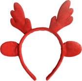 KIMU Haarband Rendier Rood - Diadeem Gewei Hert Ree Eland Kerst Rudolf Oortjes Kerstmis Kerstgewei Rendiergewei Kerstaccessoire Festival
