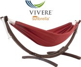 Vivere Double Sunbrella Hangmat met Massief Houten Standaard - Crimson