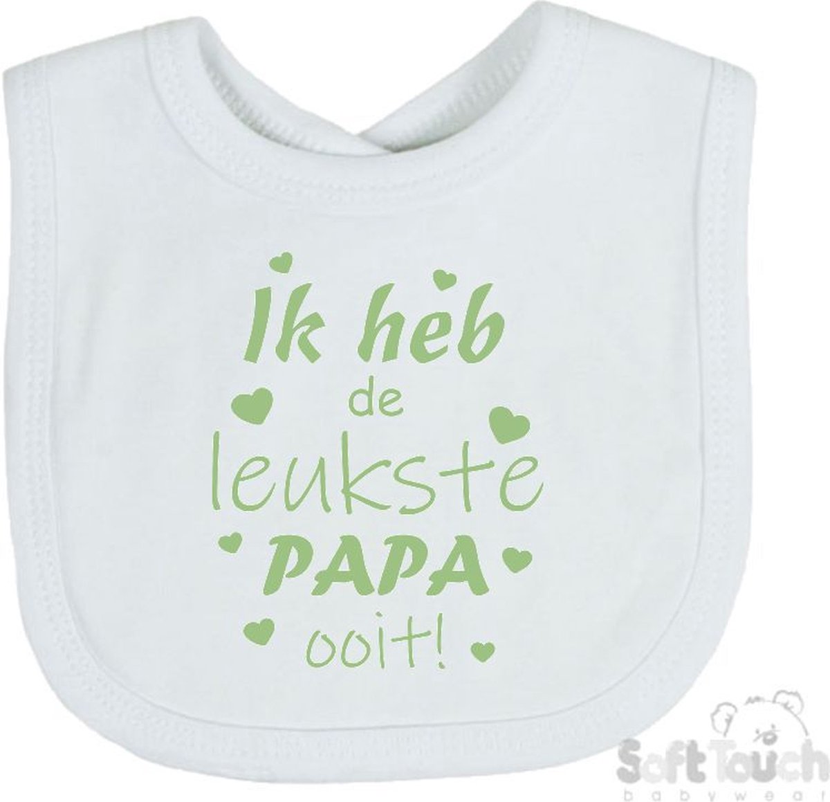 Goedkoopste Soft Touch Slabber Slabbetje Slab Ik heb de leukste papa ooit! Vader Vaderdag Unisex Katoen Wit/sage green (saliegroen) Maat 33x22 Cm