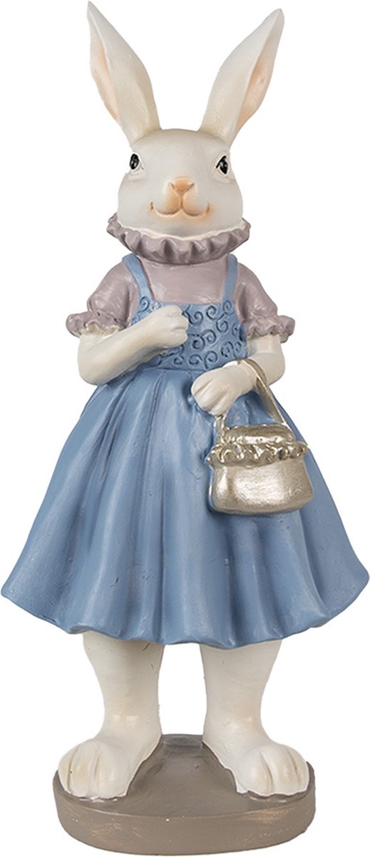 Beeld Konijn 12x10x27 cm Beige Blauw Polyresin