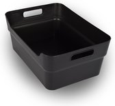 Opbergbox noire multifonctionnelle en plastique 100 % recyclé | Imperméable et durable | 23,5 cm x 14 cm x 34 cm | Idéal pour la Ménage, le bureau et la Cuisine