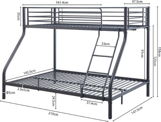 Rousseau - Metalen stapelbed Trio 140/90x200 donkergrijs - 90x200_140x200 - Grijs