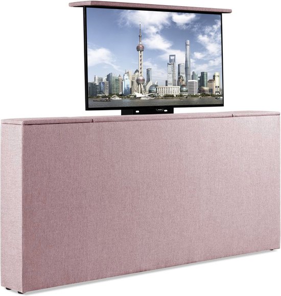 Bedonderdeel - Soft bedden TV-Lift meubel Voetbord - Max. 43 inch TV - 130 breed x85x21 - Roze