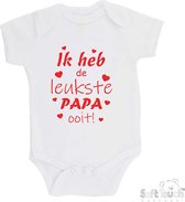 100% katoenen Romper "Ik heb de leukste papa ooit!" Vader Vaderdag Unisex Katoen Wit/rood Maat 56/62