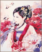 Paint by Number Asian Lady in Pink - Lanarte - 40 x 50 cm - gemakkelijk