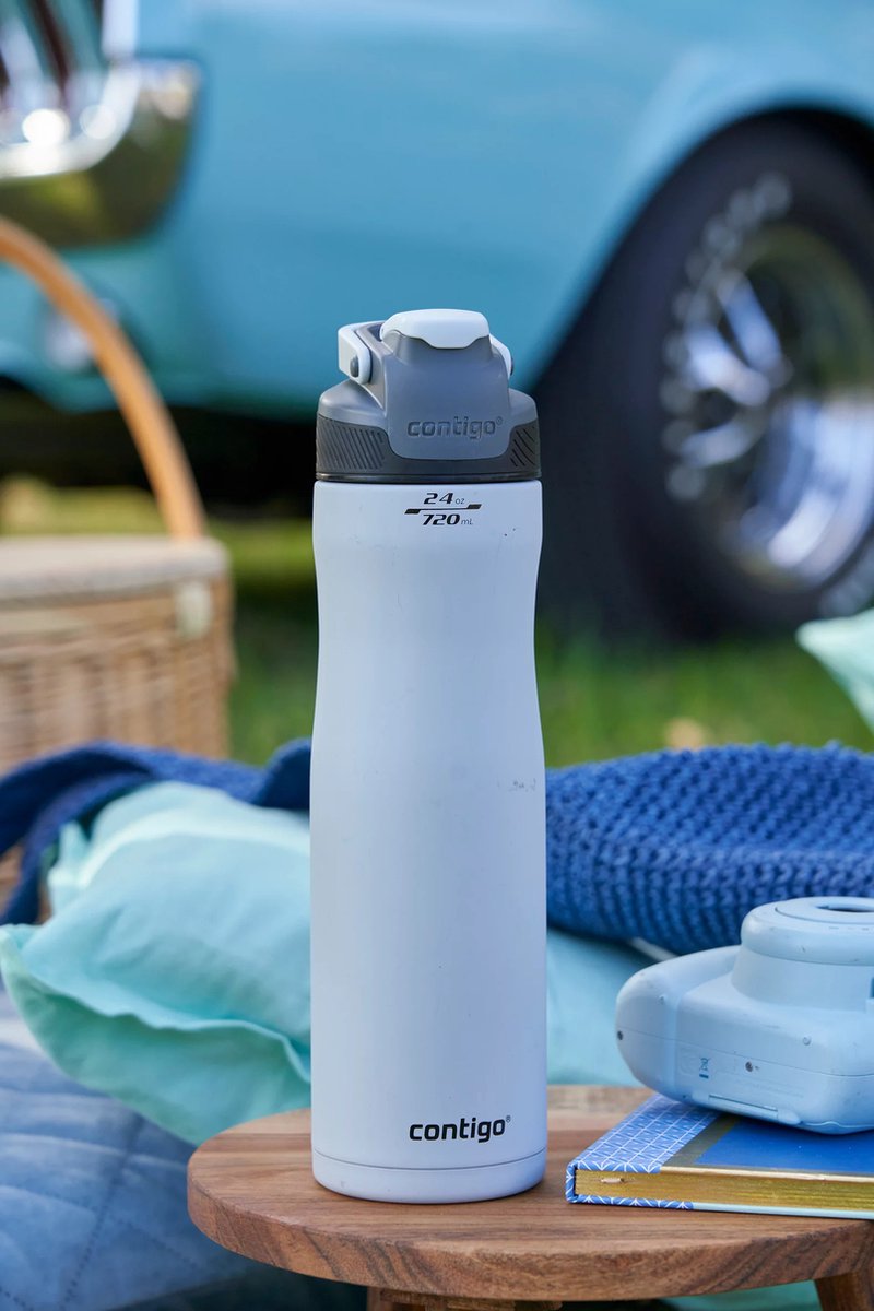 Contigo Ashland Chill drinkfles met rietje, grote BPA-vrije roestvrijstalen waterfles, thermosfles lekvrij, houdt dranken tot 24 uur koel; voor sport, fietsen, joggen, wandelen, 720 ml | Macaroon thumbnail 5