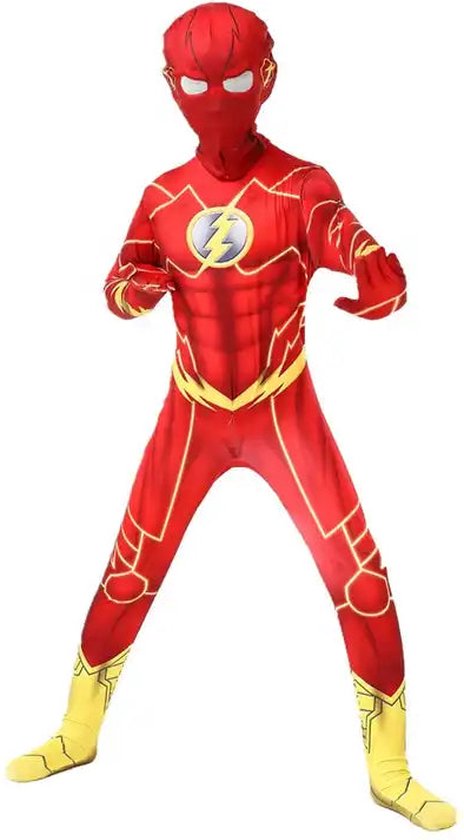 Superheldendroom - The Flash - 140 (8/9 Jaar) - Verkleedkleding - Superheldenpak
