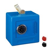 relaxdays Spaarpot kluis - code - cijferslot - kinderspaarpot - speelgoed kluis - metaal blauw