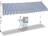 Relaxdays markies - klem-zonwering - zonnescherm balkon hoogte - verstelbaar - blauw-wit - 400 x 120 cm