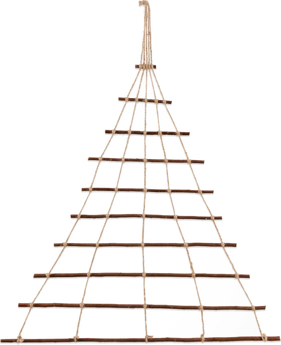 Floranica - Kerstdecoratie - Hangende Kerstboom van wilg - Hoogte 70 cm - Handgemaakte wanddecoratie met jute touw - houten ladder kerstboom - Winterdecoratie voor Kerstmis