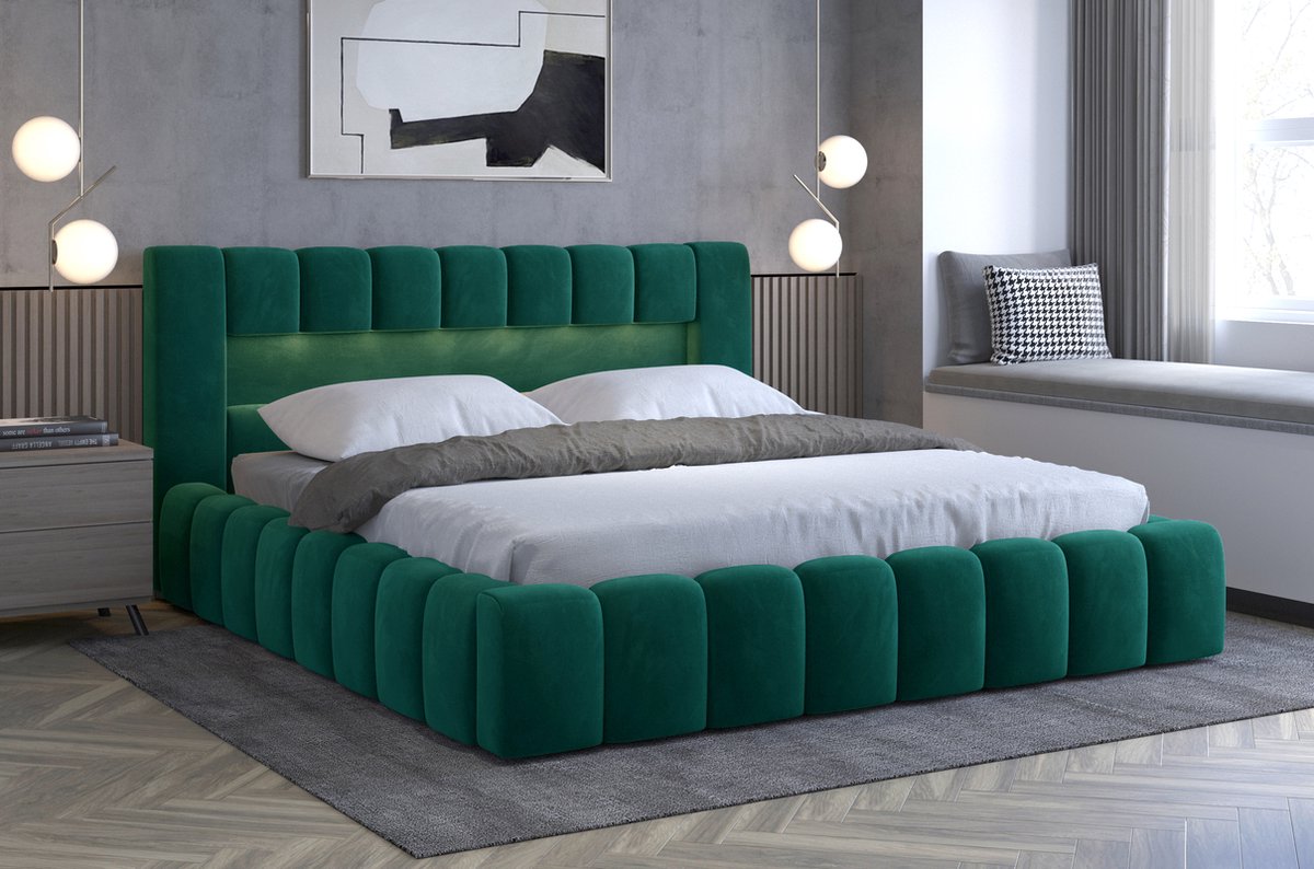 Lamica slaapkamer bed 180 x 200 met opberger + led - groene kleur