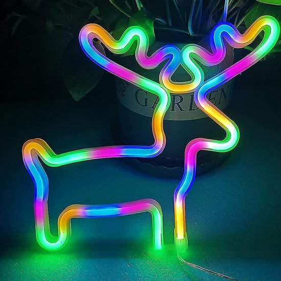 Groenovatie LED Neon Wandlamp "Eland" - Op Batterijen en USB - 28x25x2cm - Multicolor