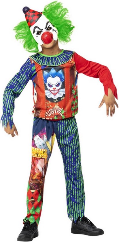 Smiffy's - Monster & Griezel Kostuum - Lachen In Het Donker Enge Clown Kind Kostuum - Multicolor - Medium - Halloween - Verkleedkleding