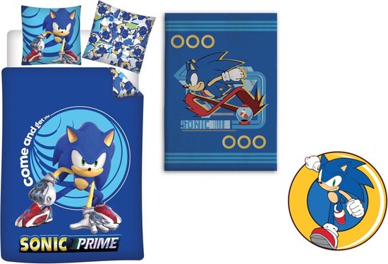 Sonic The Hedgehog - 3 Delig bedtextielset - Dekbedovertrek - Fleecedeken - Sierkussen.