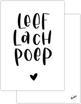 Poster leef lach poep - woondecoratie - poster - zwart wit - nieuw - woonaccessoires - toilet - quote - leuke tekst - A3 formaat