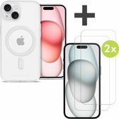 iMoshion Hoesje Geschikt voor MagSafe & 2X Screenprotector Gehard Glas Geschikt voor iPhone 15 - Transparant