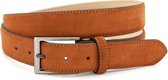 Thimbly Belts Suede broekriem cognac - heren en dames riem - 3.5 cm breed - Cognac - Echt Suede leer - Taille: 105cm - Totale lengte riem: 120cm