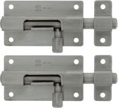 AMIG schuifslot/plaatgrendel - 2x - RVS - 6.5 x 3.7cm - Inox matte afwerking - deur - schutting - hek