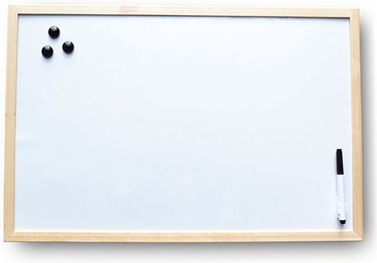 Whiteboard houten omlijsting 40 x 60 cm met stift en magneten