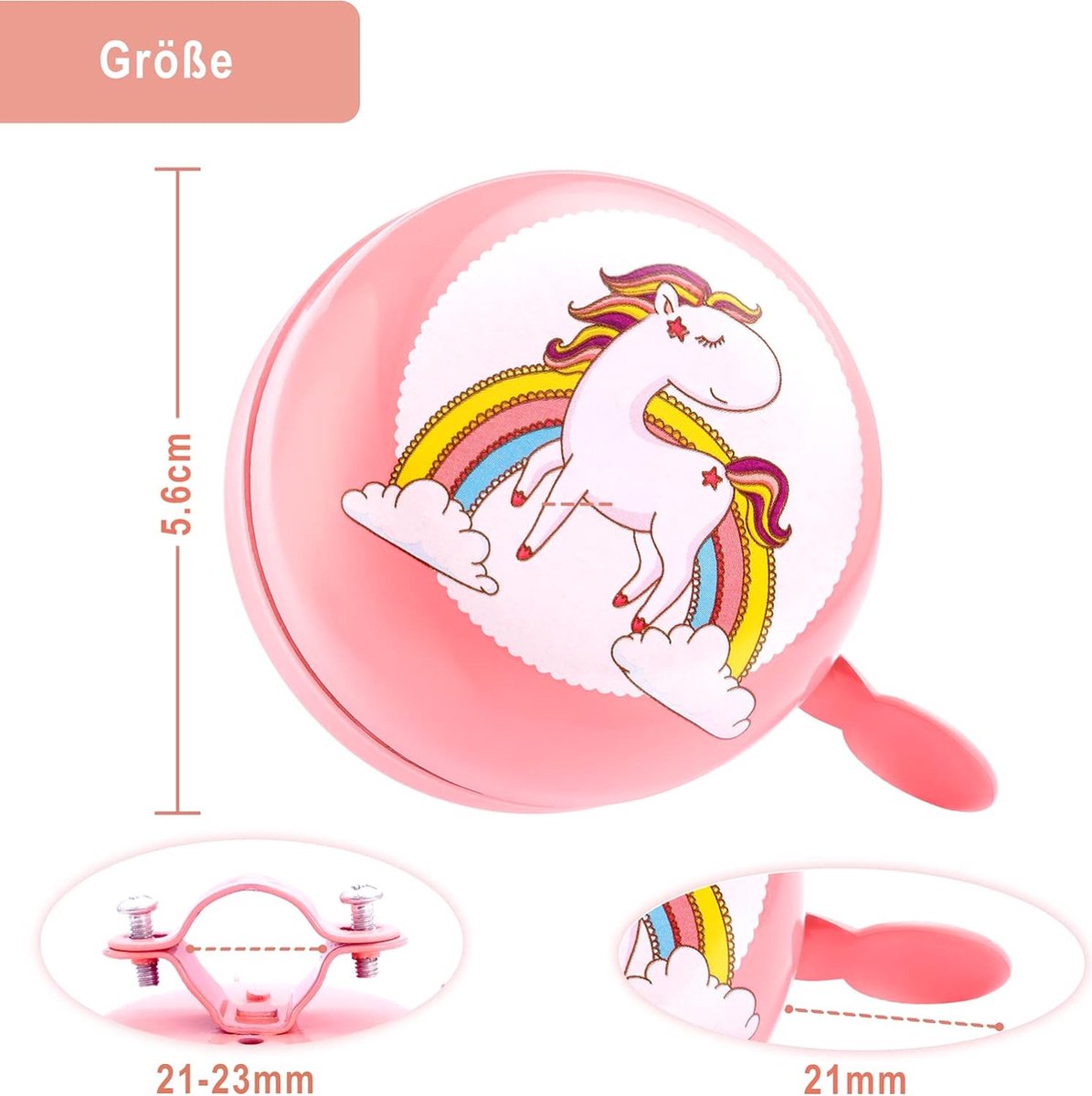 Fietsbel voor kinderen, meisjes, eenhoorn, mini-fietsbel, luid en helder geluid voor fiets, scooter, driewieler