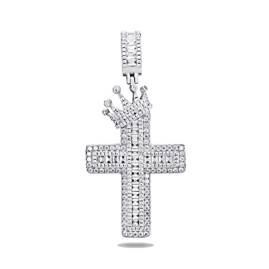 Juwelier Zwartevalk zilveren (gerhodineerd) kruis met kroon hanger - 24.204