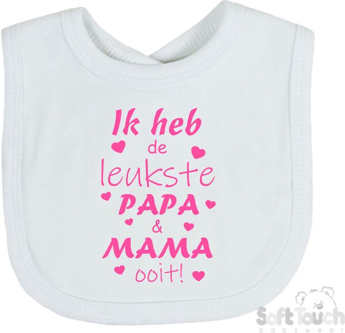 Goedkoopste Soft Touch Slabber Slabbetje Slab Ik heb de leukste papa & mama ooit! Unisex Katoen Wit/roze Maat 33x22 Cm