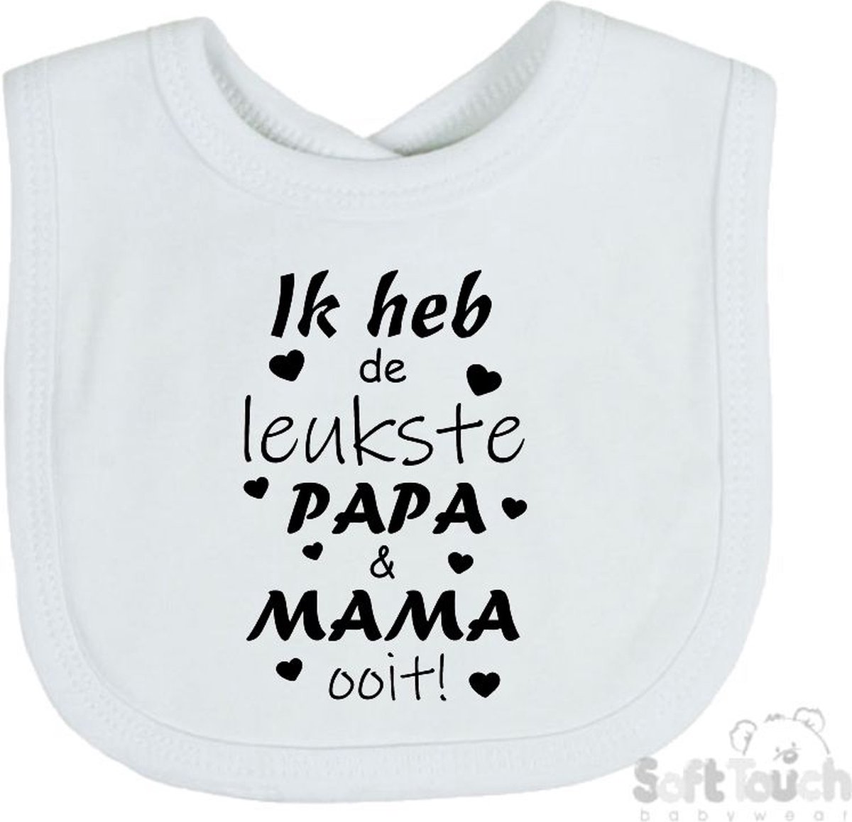 Goedkoopste Soft Touch Slabber Slabbetje Slab Ik heb de leukste papa & mama ooit! Unisex Katoen Wit/zwart Maat 33x22 Cm