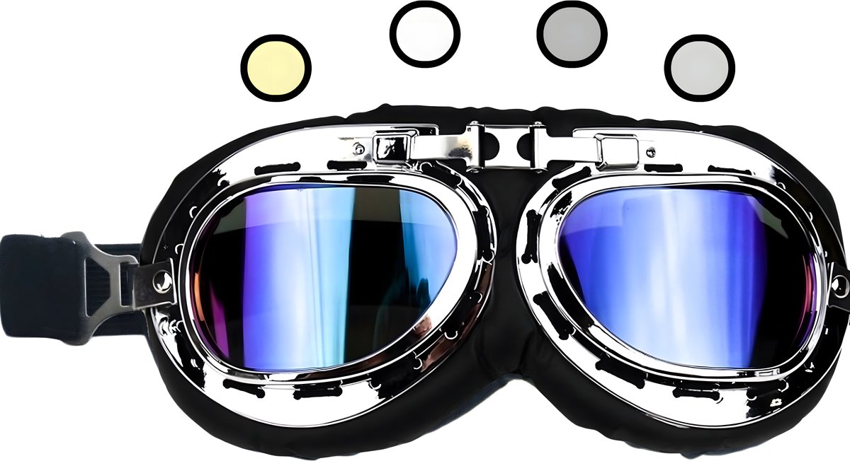 CRG Motorbril Chrome- Retro Motorbril voor Heren - Vintage Motorbrillen- Multi Glas