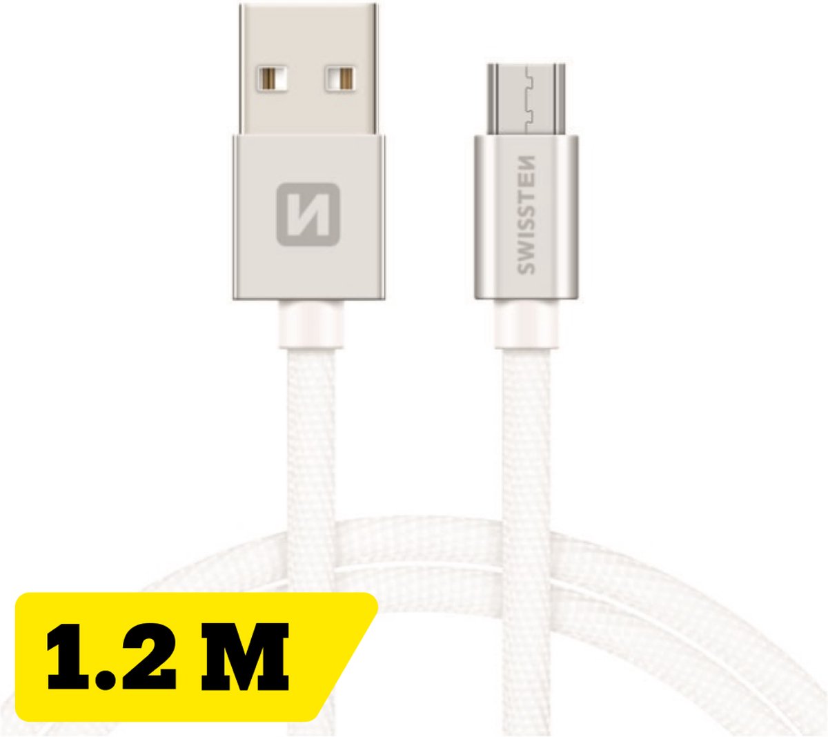 Swissten Gevlochten Micro-USB naar USB kabel - 1.2M - Zilver