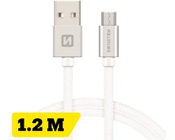 Swissten Micro‑USB Oplaadkabel 1,2 meter – voor Samsung, Android, Powerbank & PS4 Controller – USB‑A Kabel – Zilver