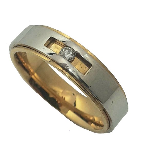 Ring - geel en wit goud - 14 krt - diamant - 0.05 crt - Verlinden juwelier