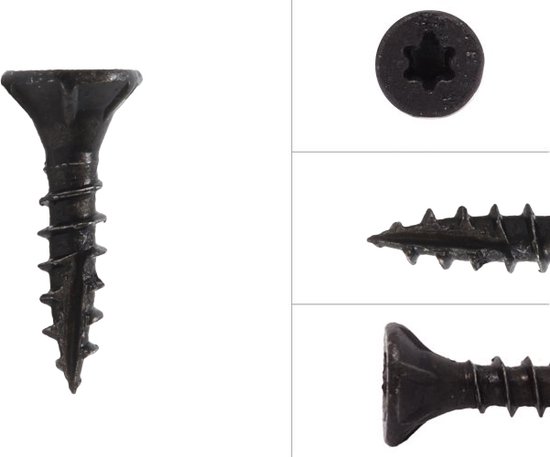 Wovar Vis Noir Zingué 3.5 x 16 mm Torx 20 avec Pointe de Coupe - 100 Pièces