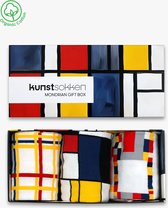 Piet Mondriaan Gift Box 3-Pack - Organisch Katoen - Maat 41/46 - 3 Paar sokken in de creaties van Piet Mondriaan - Kunst Sokken - Cadeaubox