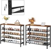 Schoenenrek, 5-laags schoenenkast, verstelbaar schoenenrek, 100 x 30 x 85 cm, schoen organisator, platte en kantelbaar, 16-20 paar, voor gang, woonkamer, vintage bruin-zwart