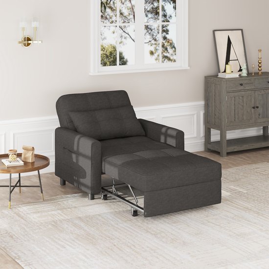 Bealife AR22 Slaapbank 1 Persoons- 3-In-1 Bank met Slaapfunctie – Verstelbare Bedbank – Sofa met Armleuningen voor Woonkamer Slaapkamer Logeerkamer – 191x68x44cm-Donkergrijs