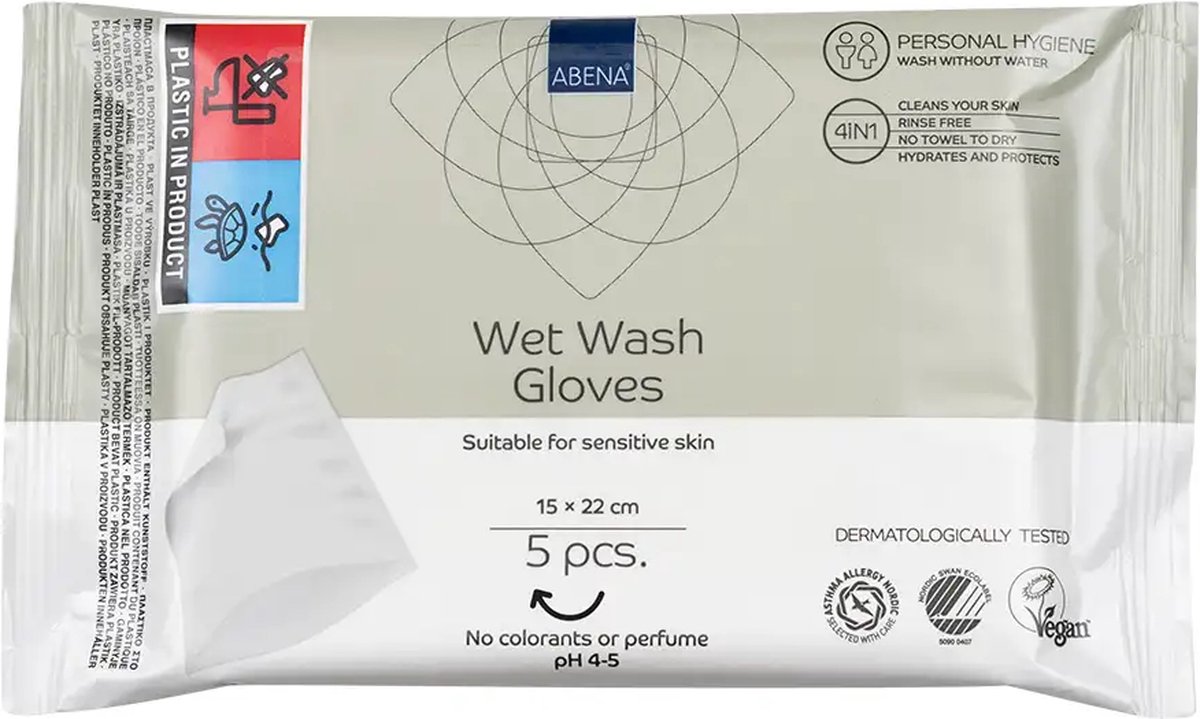 Abena Vochtige Washandjes Wegwerp - Parfumvrij - 25 Washandjes - Voordeelverpakking 5 x 5 washandjes - Wassen en opfrissen zonder water en zeep - Droogt Snel, geen Handdoek Nodig - Opwarmbaar in de Magnetron - Perfect voor Thuis en Onderweg — afbeelding 2