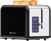 Bol.com KitchenBrothers Broodrooster - Toaster - 6 Warmteniveaus - 2 Extra Brede Sleuven - Touch display - 815W - RVS/Zwart aanbieding