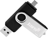 Jinfly 2 in 1 USB-Stick - USB-A 3.0 & USB-C poort - DUAL USB - 64GB Geheugen - snelheden tot 40MB/s & 120 MB/s - Flash Drive OTG - voor alle smartphones, tablets, laptops, computers - ZWART