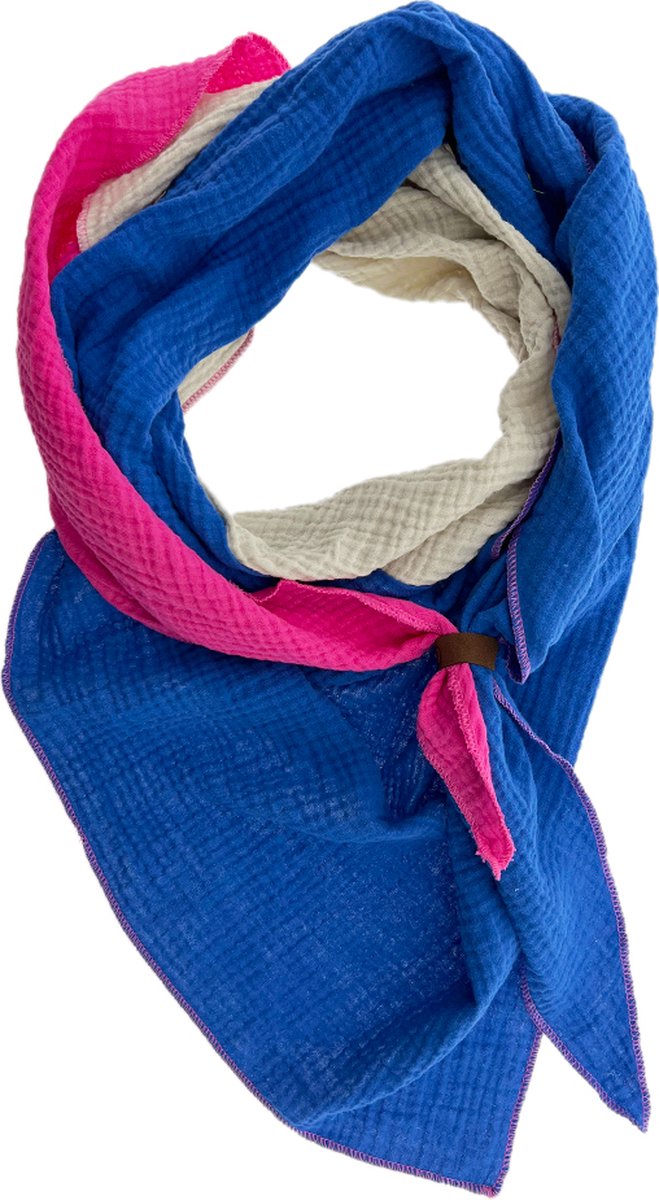LOT83 Sjaal Yara - Vegan leren sluiting - Omslagdoek - Ronde sjaal - Tricolore 16 - 1 Size fits all