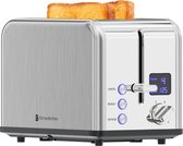 Bol.com KitchenBrothers Broodrooster - Toaster - 6 Warmteniveaus - 2 Extra Brede Sleuven - 815W - RVS/Zilver aanbieding