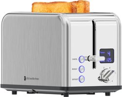 KitchenBrothers Broodrooster - Toaster - 6 Warmteniveaus - 2 Extra Brede Sleuven - BPA-vrij - 815W - RVS/Zilver